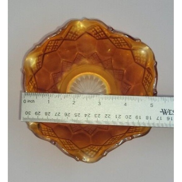 Vintage Iridescent Marigold CARNIVAL Bon Bon Dish 5 " Dia. Diamonds - Picture 4 of 7